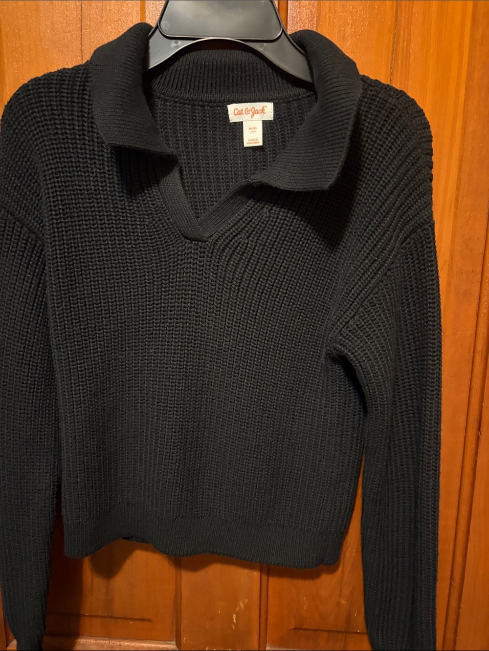 Cat & Jack girls Black Collared Knit Cowl Sweater